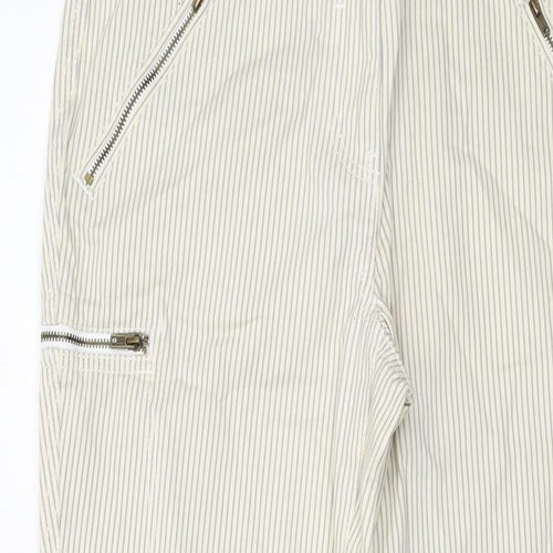 NEXT Womens Beige Striped Cotton Trousers Size 12 L28 in Regular Button