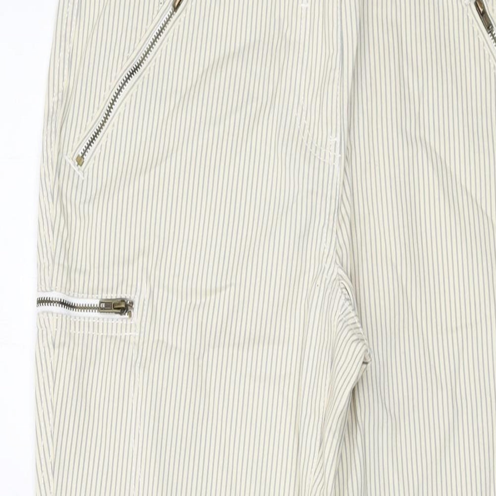 NEXT Womens Beige Striped Cotton Trousers Size 12 L28 in Regular Button