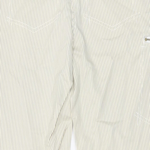 NEXT Womens Beige Striped Cotton Trousers Size 12 L28 in Regular Button