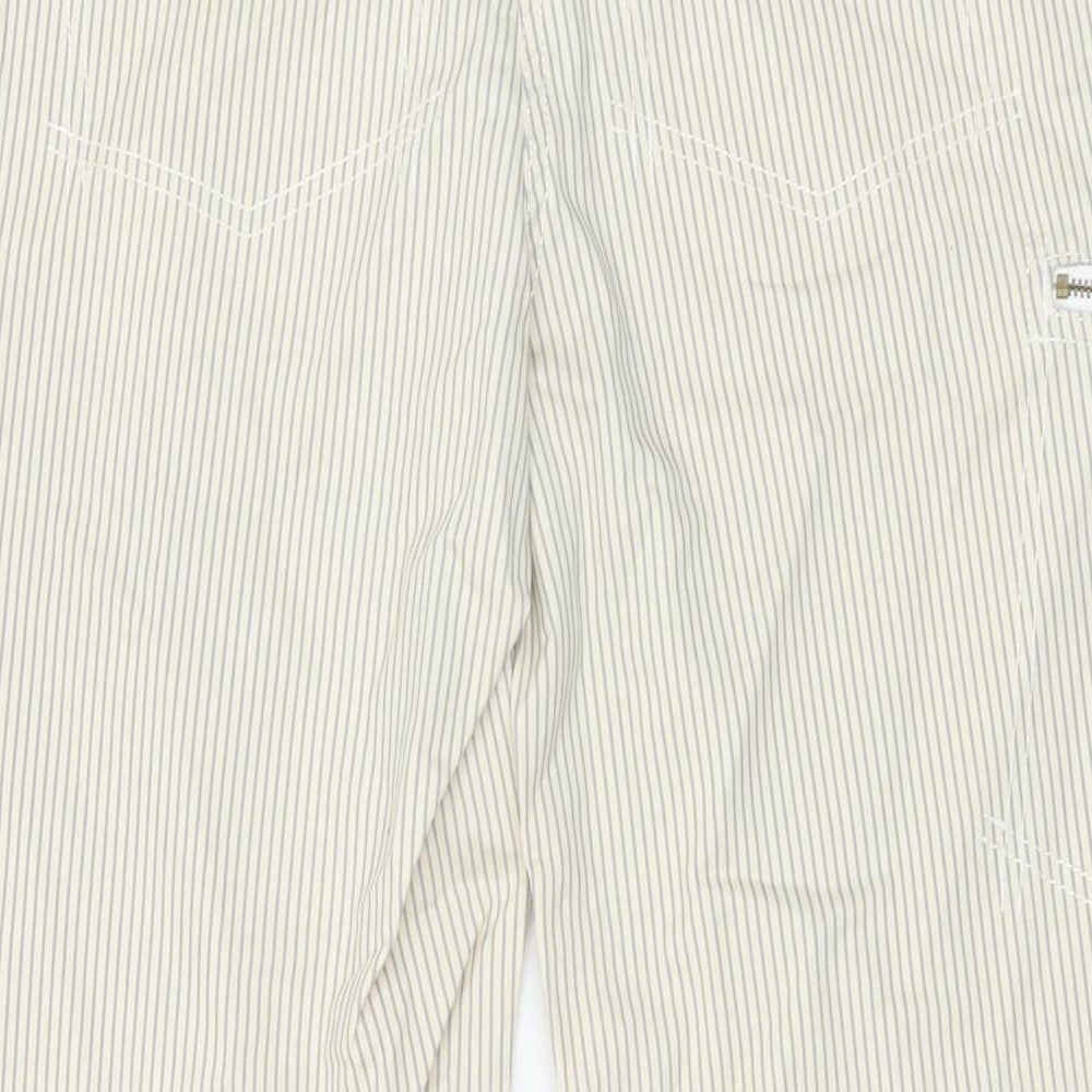 NEXT Womens Beige Striped Cotton Trousers Size 12 L28 in Regular Button