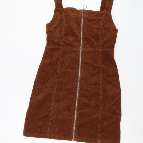 Denim & Co. Womens Brown Cotton Mini Size 8 Square Neck Zip