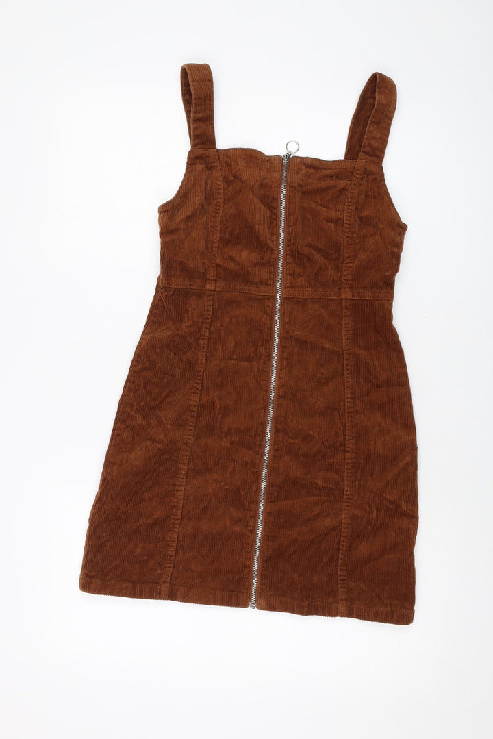 Denim & Co. Womens Brown Cotton Mini Size 8 Square Neck Zip