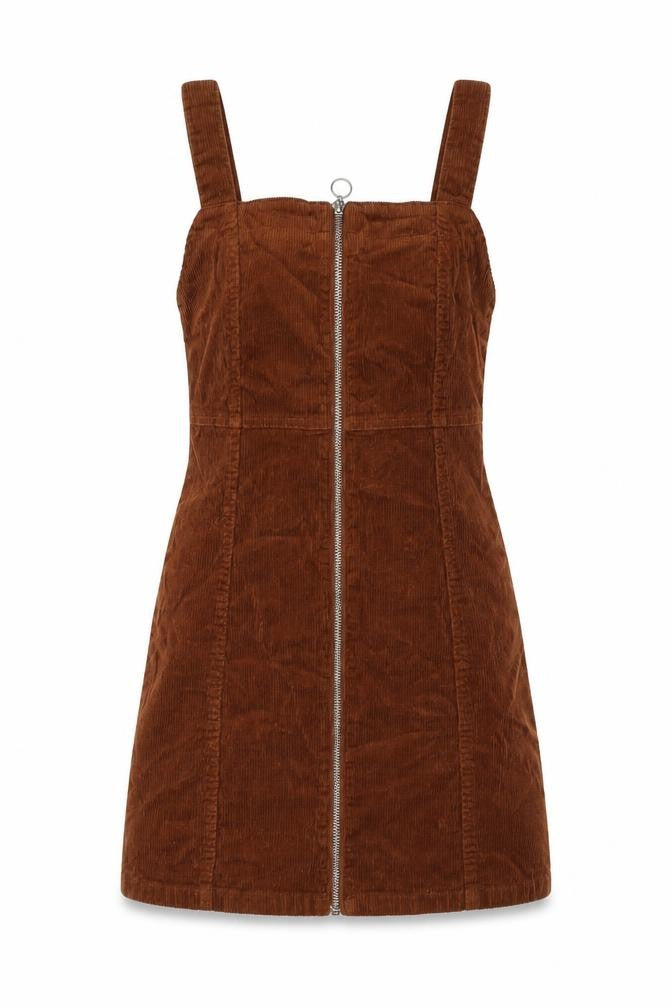 Front view of Denim & Co. women’s brown cotton mini, size UK 8, square neck zip