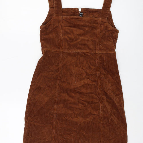 Denim & Co. Womens Brown Cotton Mini Size 8 Square Neck Zip