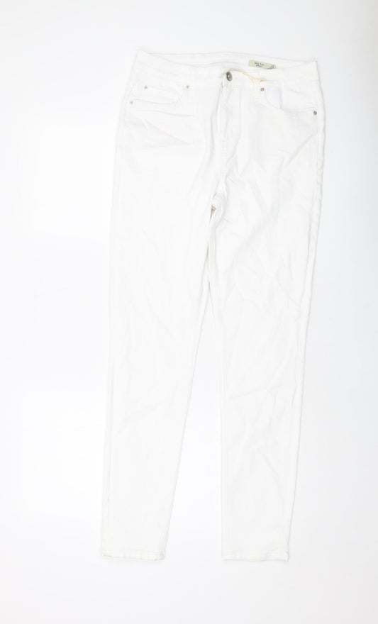 Marks and Spencer Womens White Cotton Skinny Jeans Size 12 L29 in Regular Button