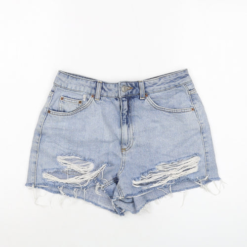 Topshop Womens Blue Cotton Mom Shorts Size 10 L3 in Regular Button