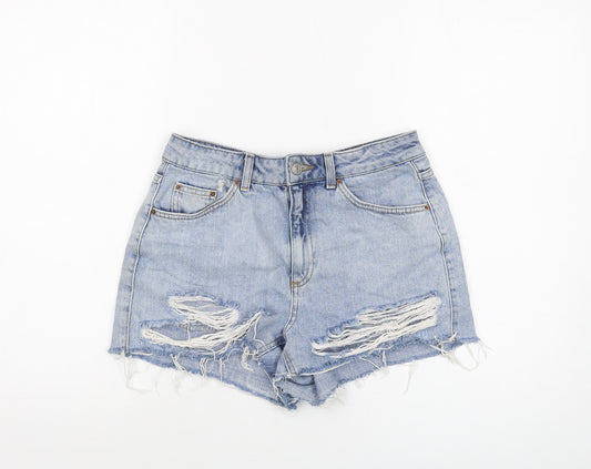 Topshop Womens Blue Cotton Mom Shorts Size 10 L3 in Regular Button