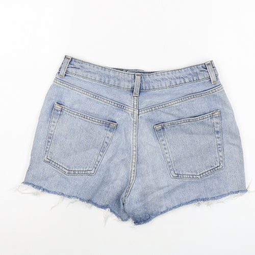 Topshop Womens Blue Cotton Mom Shorts Size 10 L3 in Regular Button