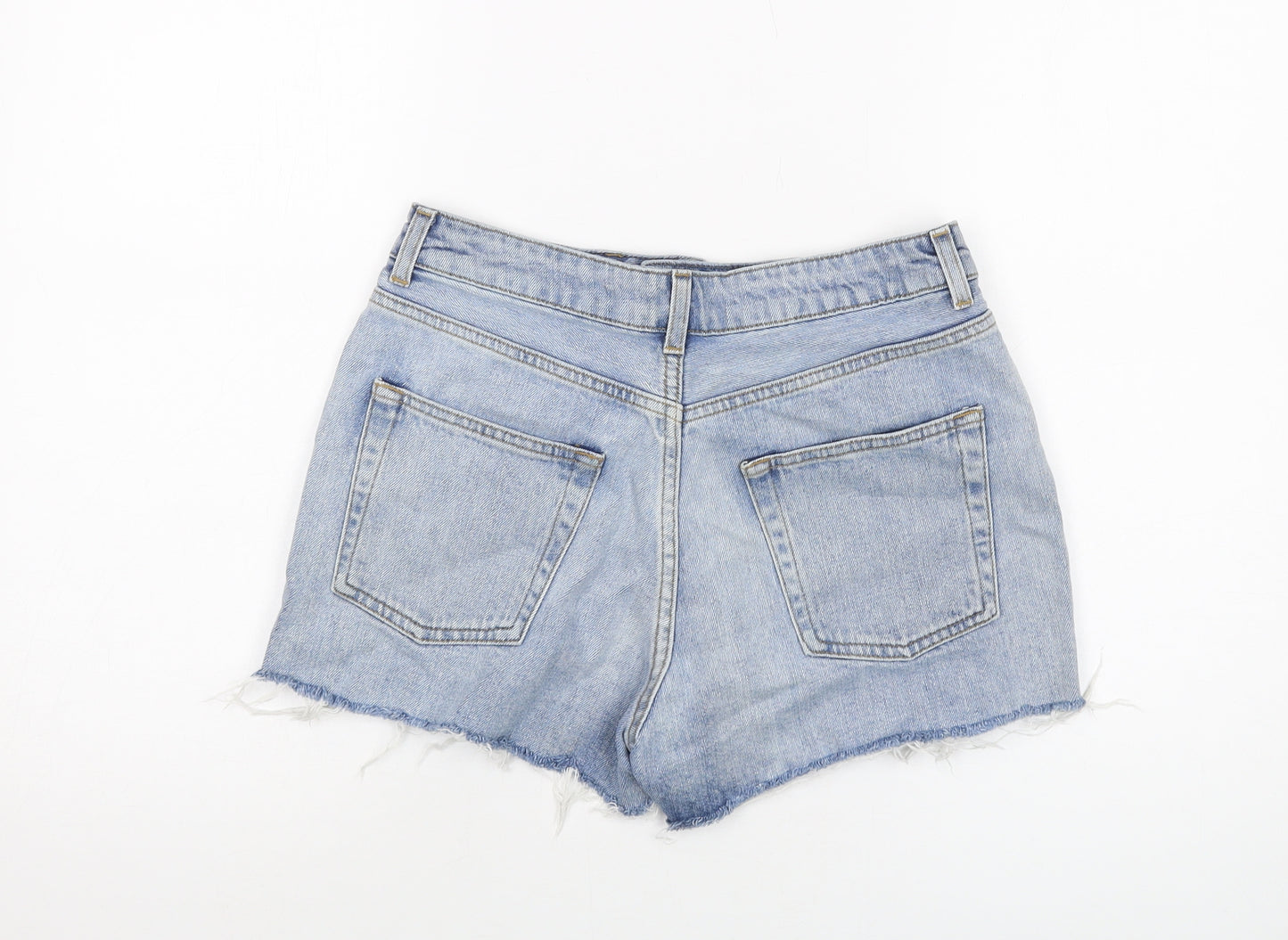 Topshop Womens Blue Cotton Mom Shorts Size 10 L3 in Regular Button