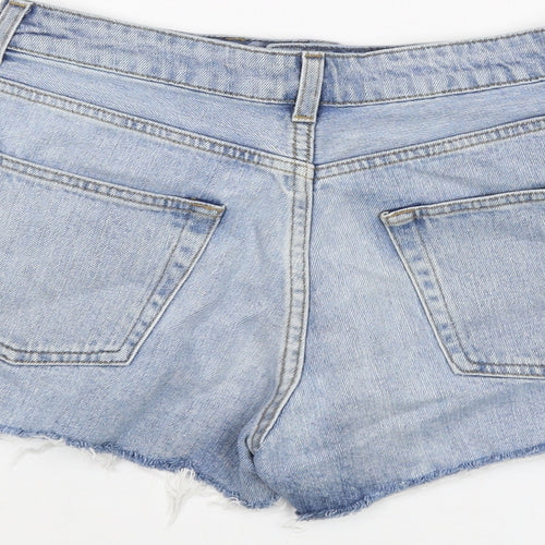 Topshop Womens Blue Cotton Mom Shorts Size 10 L3 in Regular Button