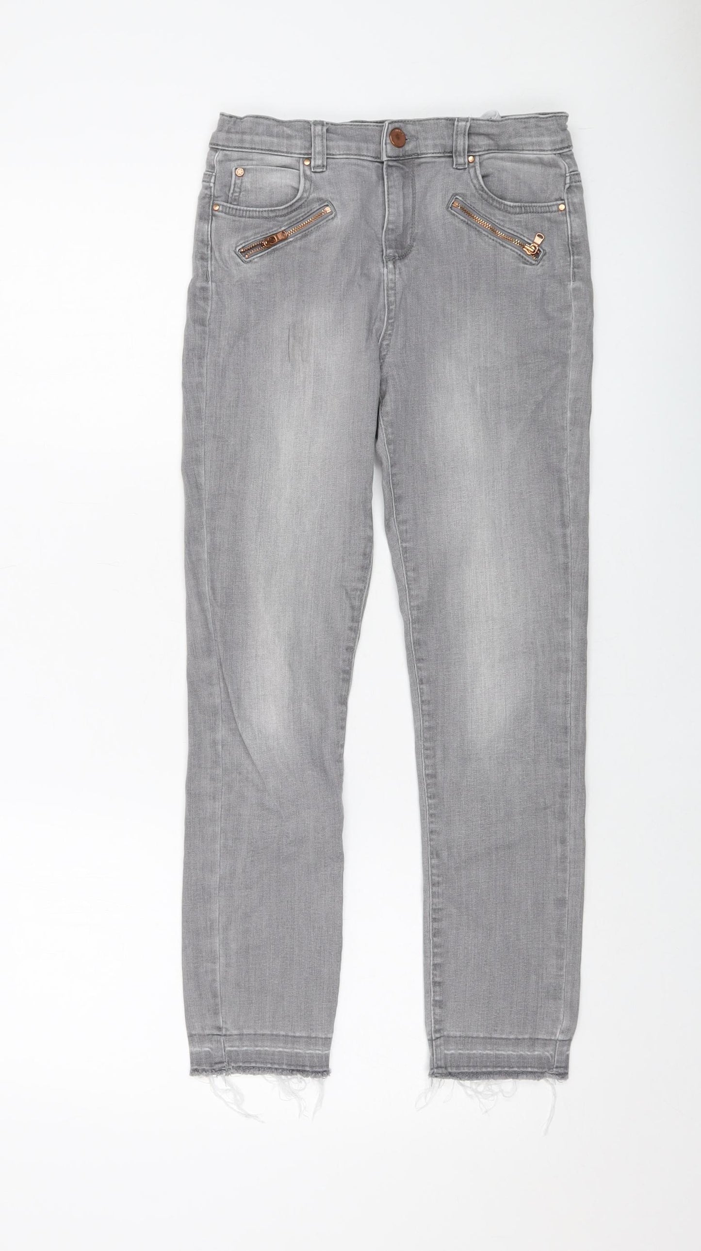 Mint Velvet Girls Grey Cotton Straight Jeans Size 11-12 Years Regular Button