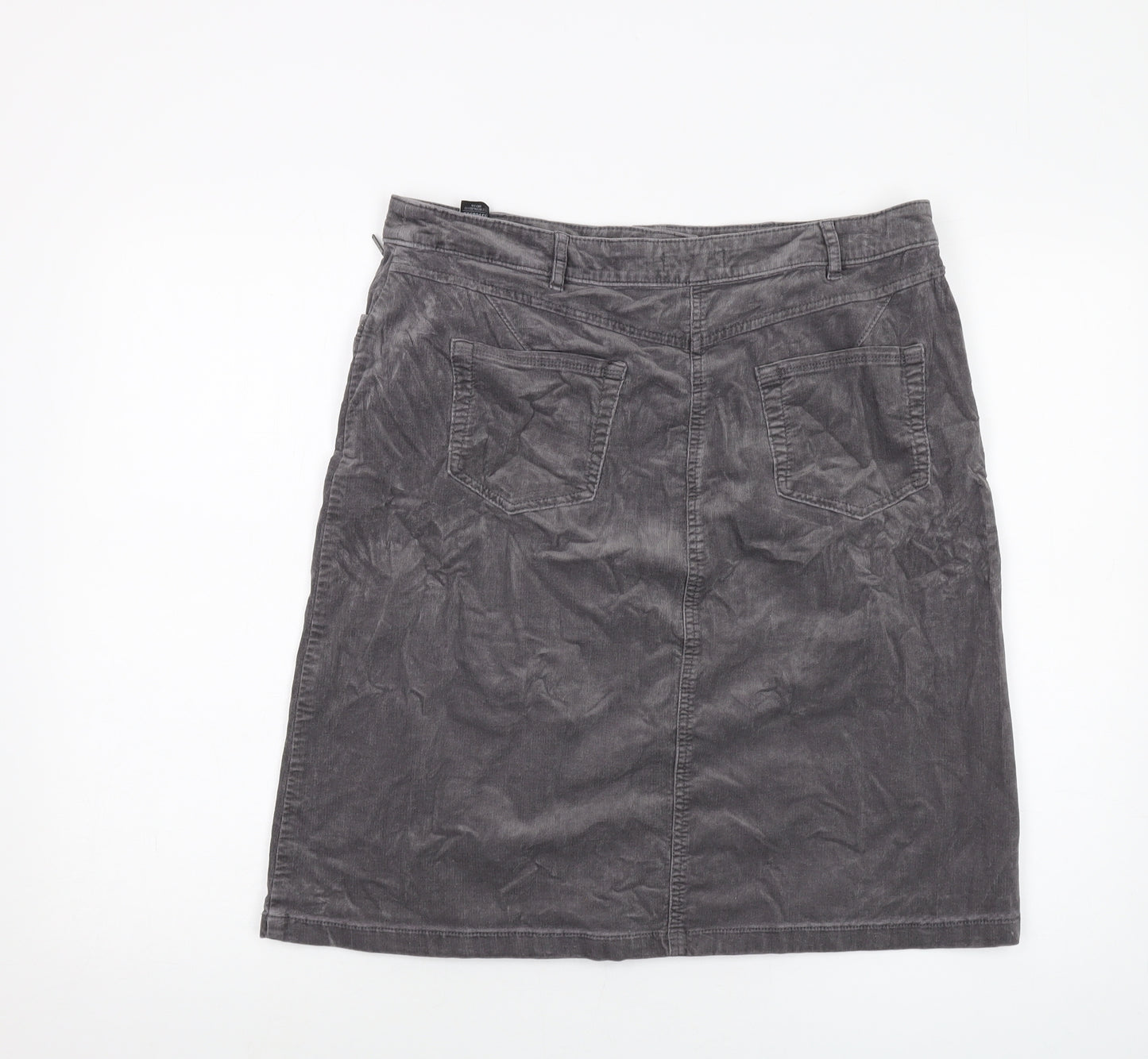 Per Una Womens Grey Cotton A-Line Skirt Size 14 Button