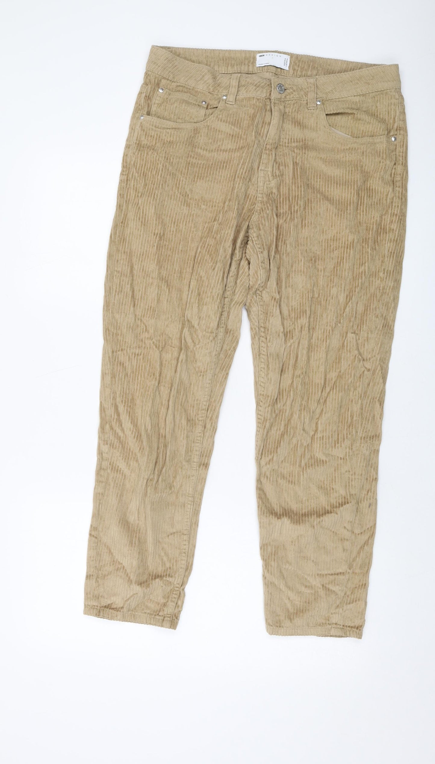 ASOS Womens Beige Cotton Trousers Size 32 in L27 in Regular Button