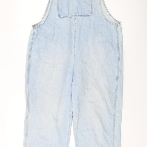 Pull&Bear Womens Blue Cotton Dungaree One-Piece Size L Button