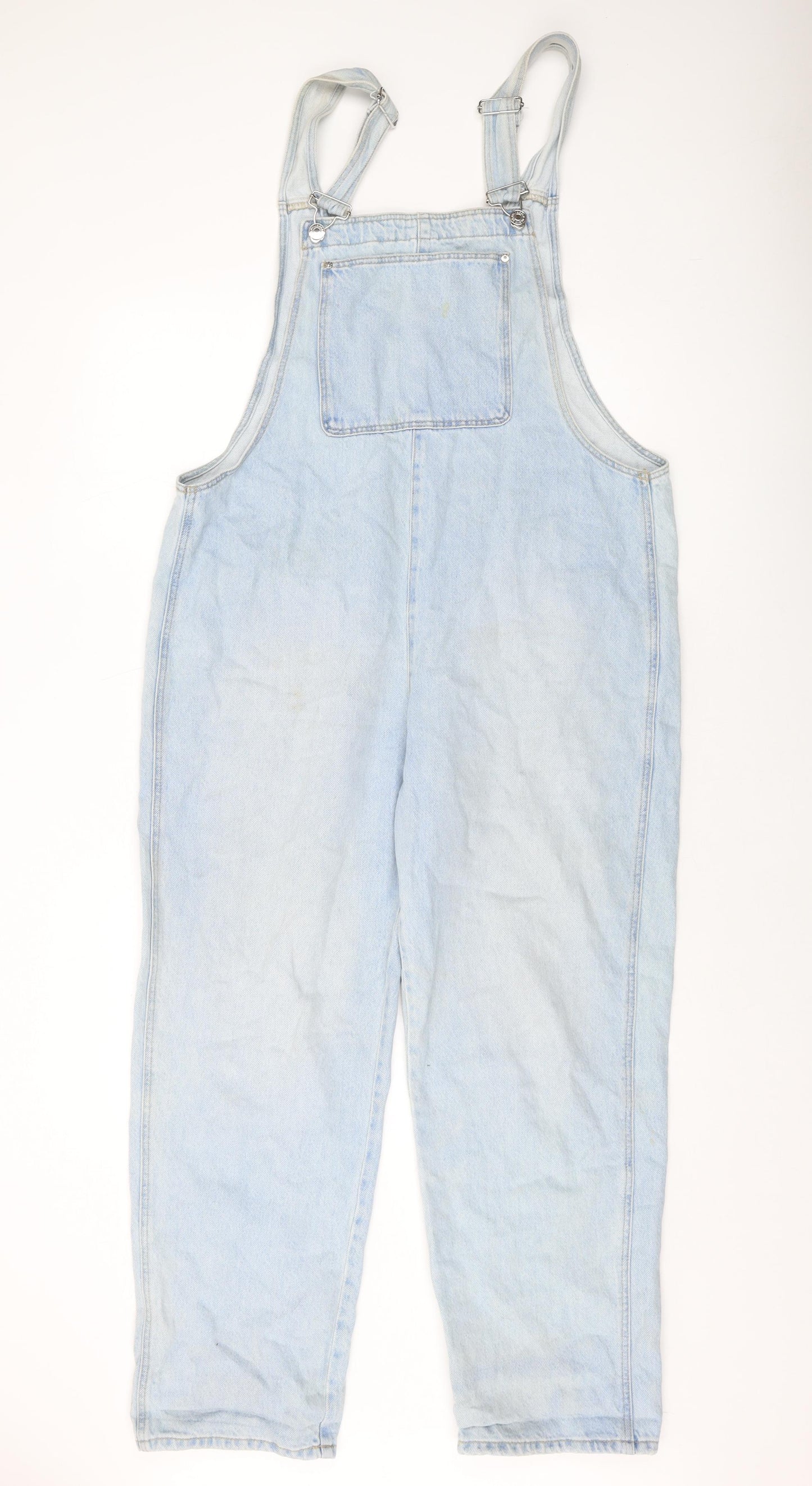 Pull&Bear Womens Blue Cotton Dungaree One-Piece Size L Button