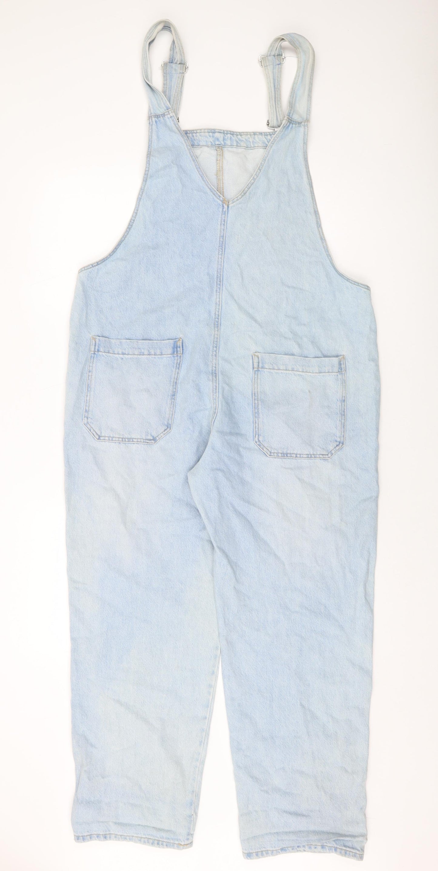 Pull&Bear Womens Blue Cotton Dungaree One-Piece Size L Button