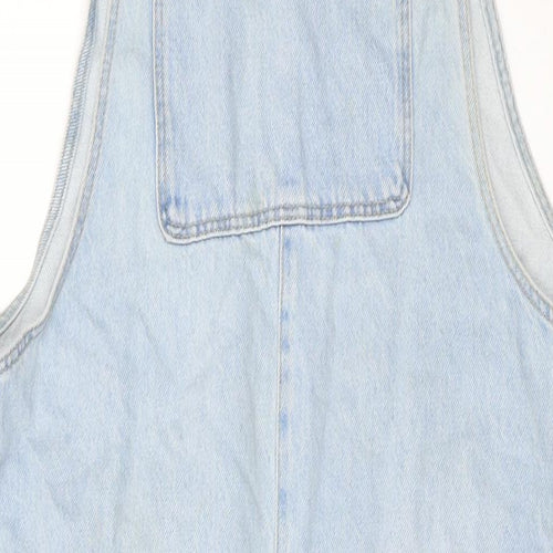 Pull&Bear Womens Blue Cotton Dungaree One-Piece Size L Button