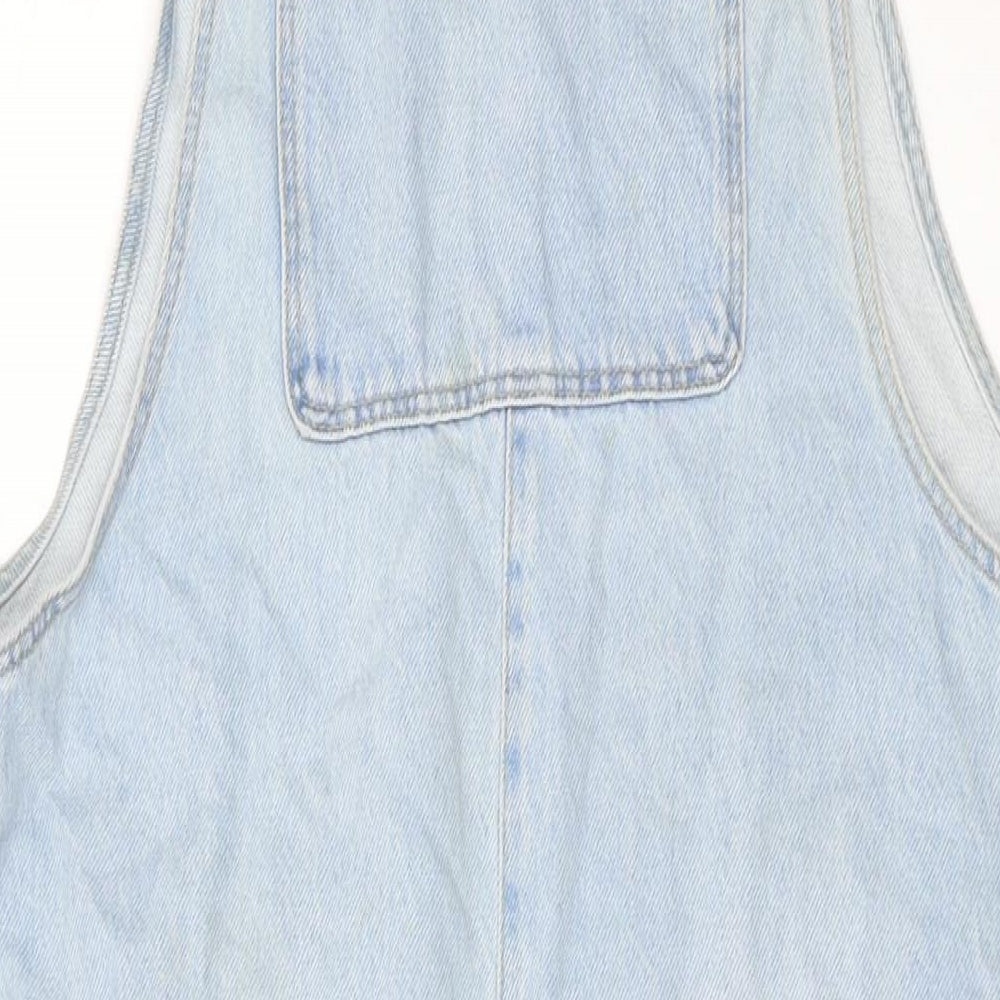 Pull&Bear Womens Blue Cotton Dungaree One-Piece Size L Button