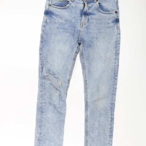 River Island Girls Blue Cotton Straight Jeans Size 9 Years Regular Button