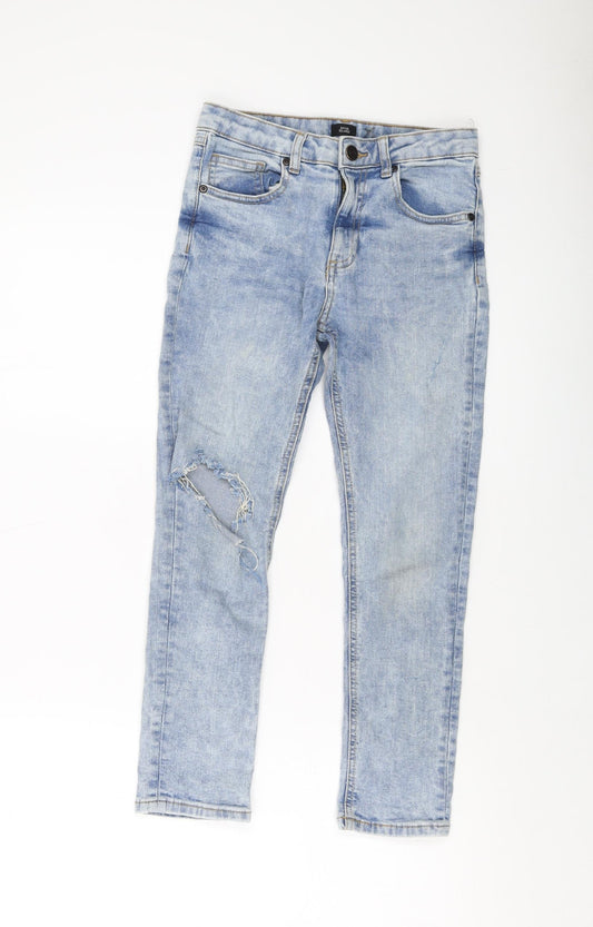 River Island Girls Blue Cotton Straight Jeans Size 9 Years Regular Button
