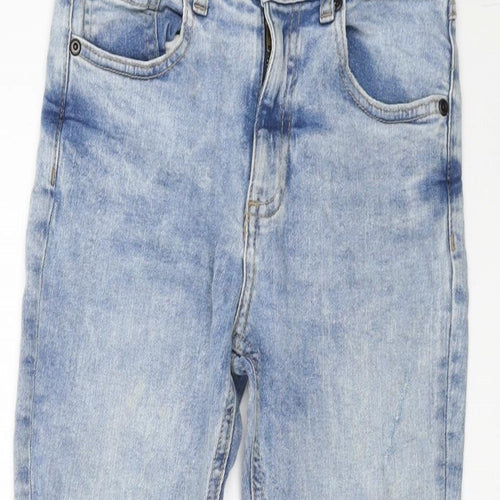 River Island Girls Blue Cotton Straight Jeans Size 9 Years Regular Button