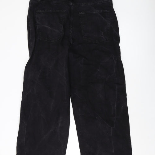 Marks and Spencer Womens Black Cotton Wide-Leg Jeans Size 18 L26 in Regular Button