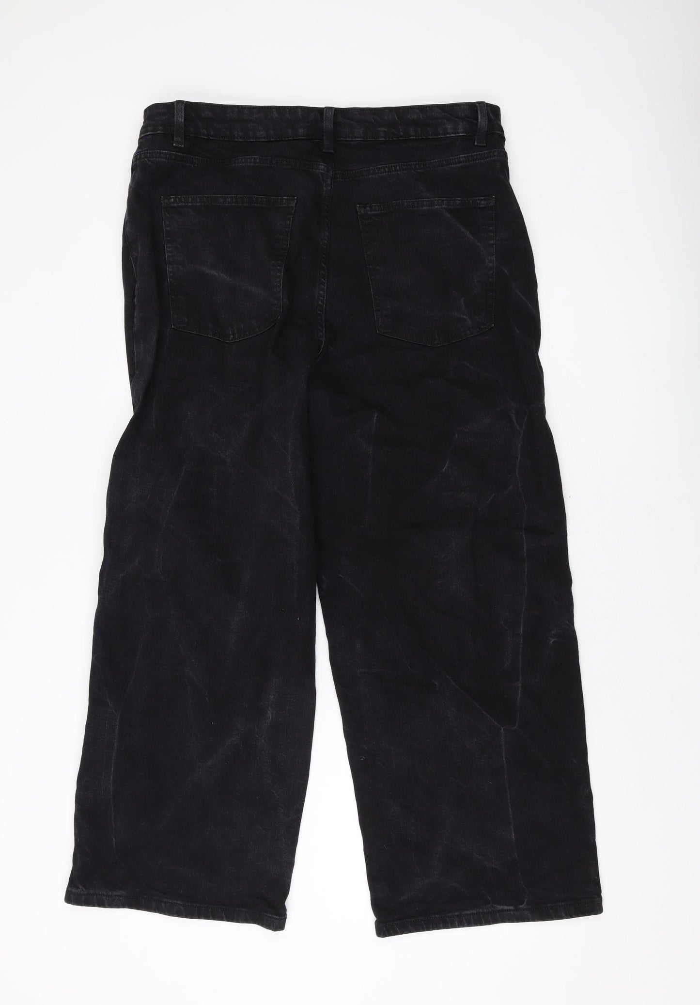 Marks and Spencer Womens Black Cotton Wide-Leg Jeans Size 18 L26 in Regular Button