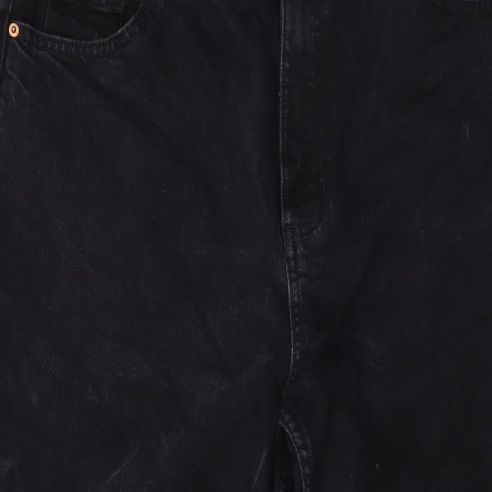 Marks and Spencer Womens Black Cotton Wide-Leg Jeans Size 18 L26 in Regular Button