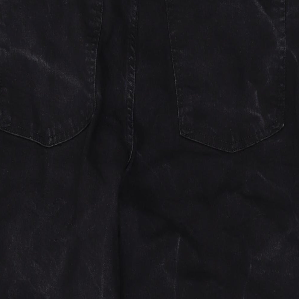 Marks and Spencer Womens Black Cotton Wide-Leg Jeans Size 18 L26 in Regular Button