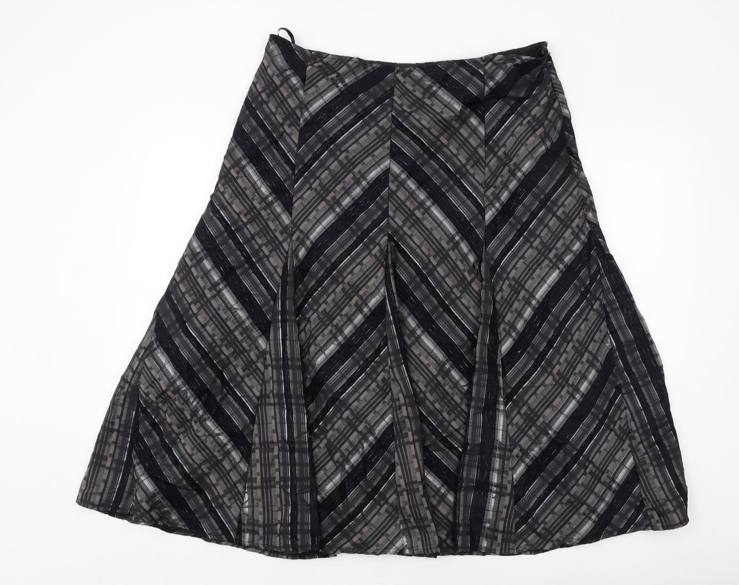 Marks and Spencer Womens Green Geometric Polyester A-Line Skirt Size 18 Zip