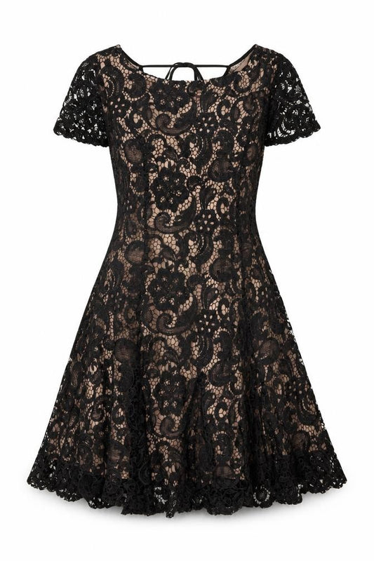 Front view of Glamorous women’s black polyester a-line, size M, round neck tie