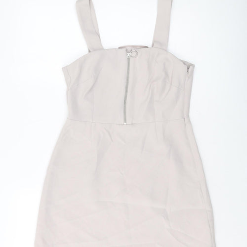 New Look Womens Grey Polyester Mini Size 8 Square Neck Zip
