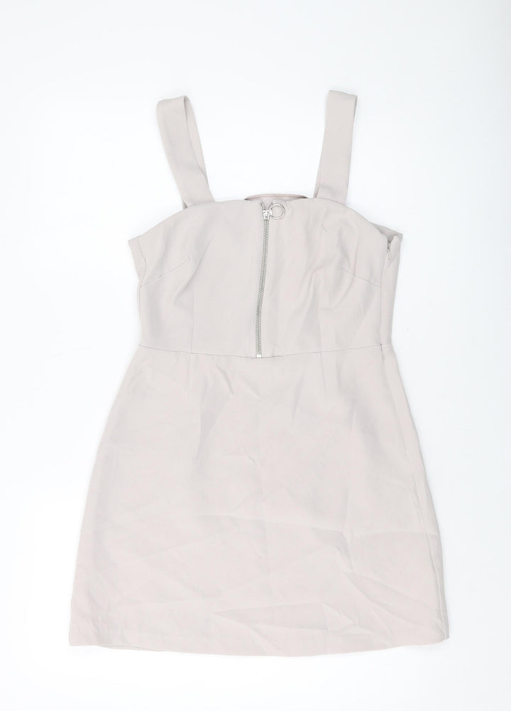 New Look Womens Grey Polyester Mini Size 8 Square Neck Zip