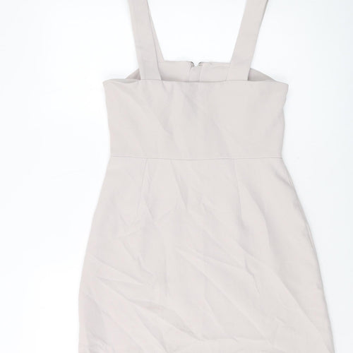 New Look Womens Grey Polyester Mini Size 8 Square Neck Zip