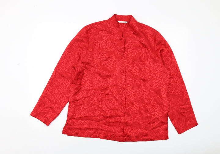 Berkertex Womens Red Animal Print Polyester Basic Blouse Size 16 Mock Neck