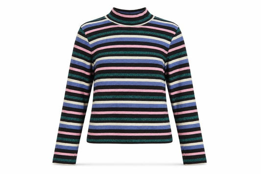 Front view of H&M women’s multicoloured striped polyester basic blouse, size M, mock neck