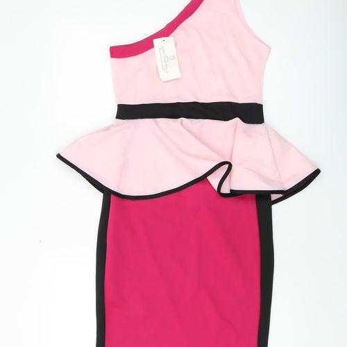Want That Trend Womens Pink Polyester Bodycon Size 12 One Shoulder Pullover