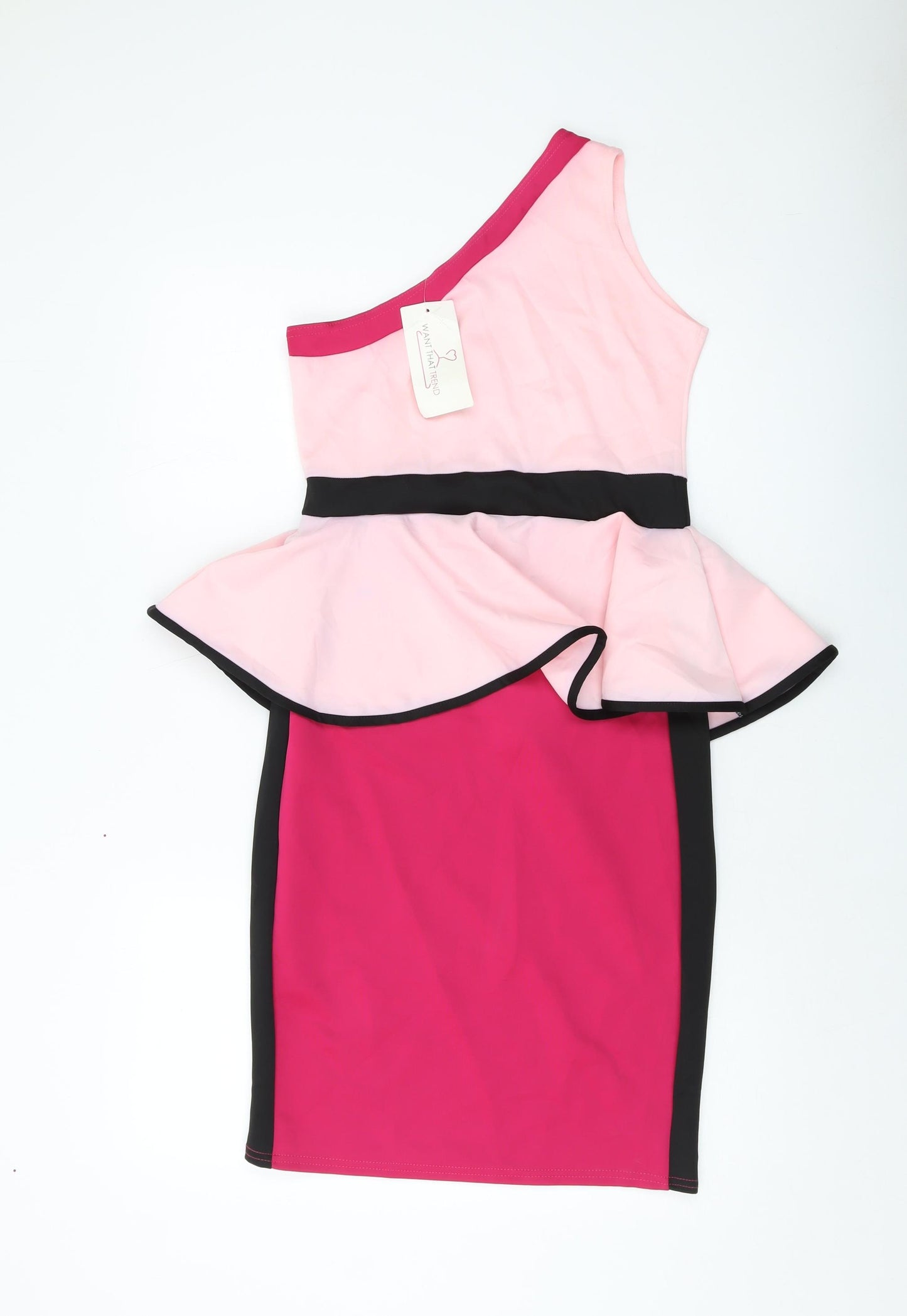 Want That Trend Womens Pink Polyester Bodycon Size 12 One Shoulder Pullover