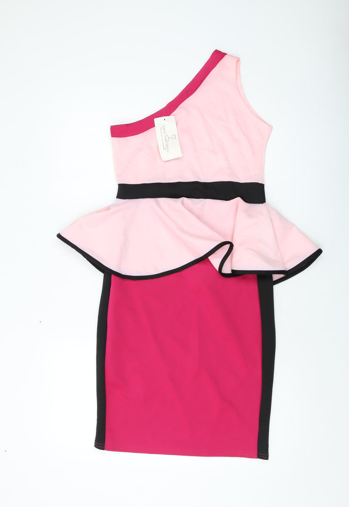 Want That Trend Womens Pink Polyester Bodycon Size 12 One Shoulder Pullover