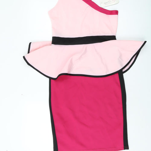 Want That Trend Womens Pink Polyester Bodycon Size 12 One Shoulder Pullover