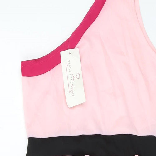 Want That Trend Womens Pink Polyester Bodycon Size 12 One Shoulder Pullover