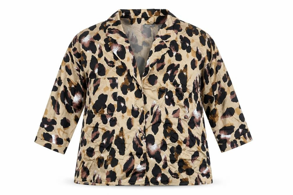 Nasty Gal Womens Brown Animal Print Polyester Basic Blouse Size 8 V-Neck