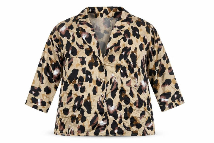 Nasty Gal Womens Brown Animal Print Polyester Basic Blouse Size 8 V-Neck