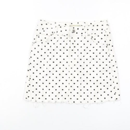 Topshop Womens Ivory Polka Dot Cotton Mini Skirt Size 8 Button