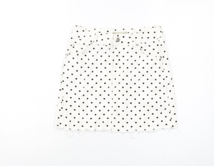 Topshop Womens Ivory Polka Dot Cotton Mini Skirt Size 8 Button