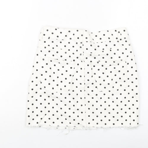 Topshop Womens Ivory Polka Dot Cotton Mini Skirt Size 8 Button