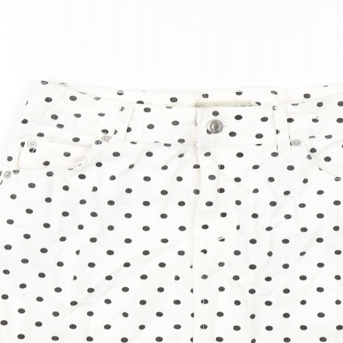 Topshop Womens Ivory Polka Dot Cotton Mini Skirt Size 8 Button