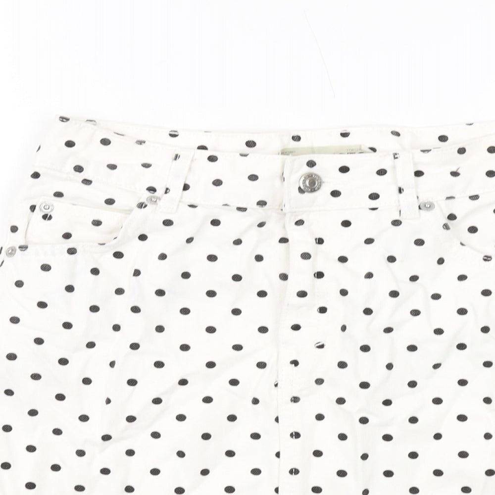 Topshop Womens Ivory Polka Dot Cotton Mini Skirt Size 8 Button