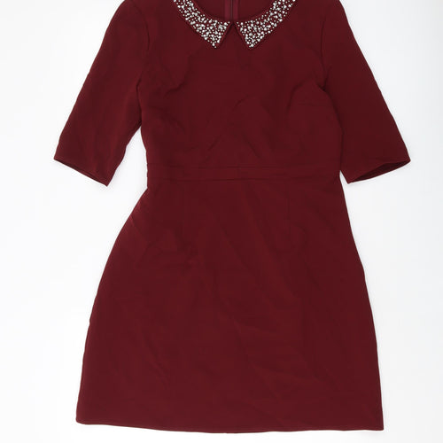 Stylist Pick Womens Red Polyester A-Line Size 12 Collared Zip