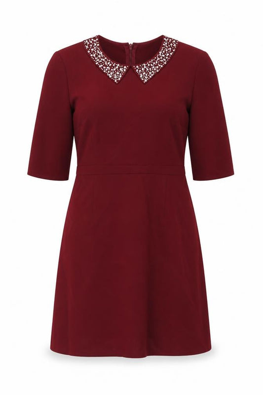 Front view of Stylist Pick women’s red polyester a-line, size UK 12, collared zip
